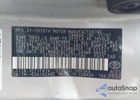 2008 Toyota Matrix z USA, uszkodzony, nr VIN 2T1KR32E38C717194